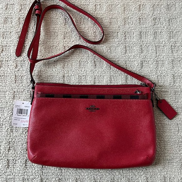 NWT - Coach East / West Crossbody With Pop Up Pouch with Gingham Print - Picture 2 of 7